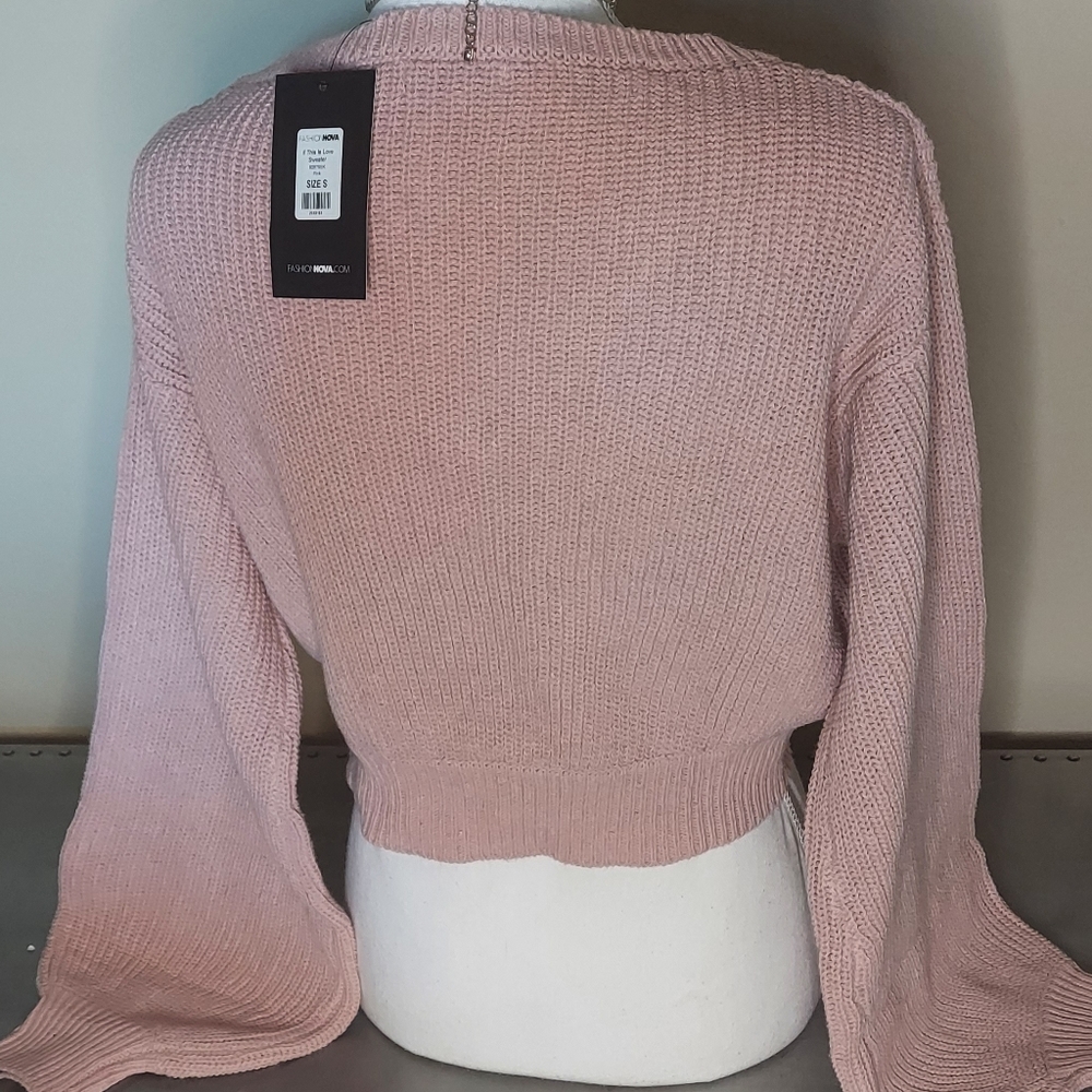 Pink Vneck Crop Sweater - Picture 4 of 5